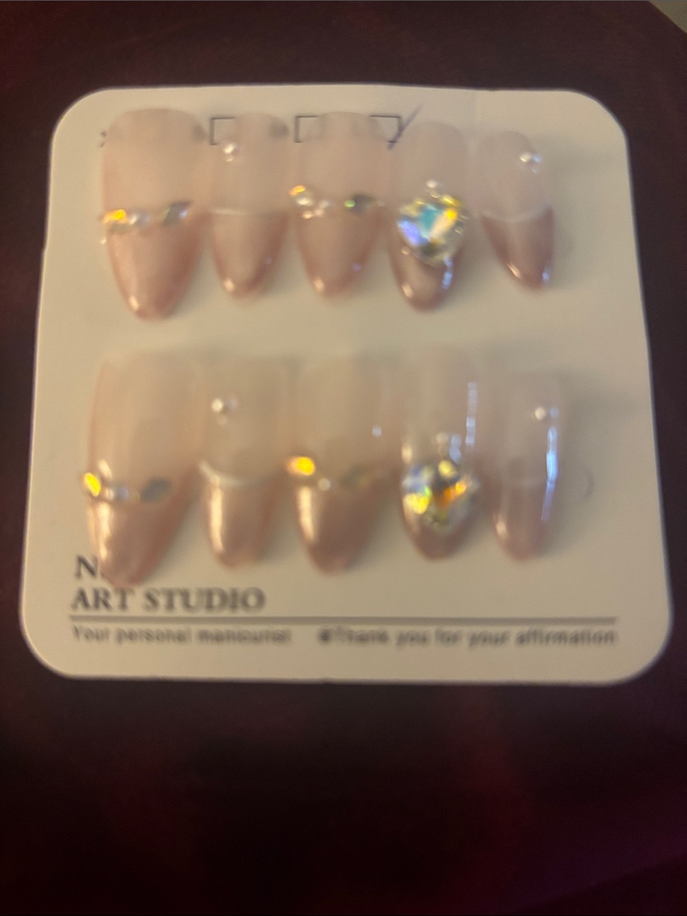 Nude Stiletto Press-On Nails with Crystal Accents